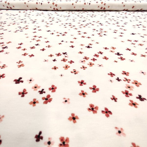 Jersey - Blumen in rosé/ altrosa auf weiß
