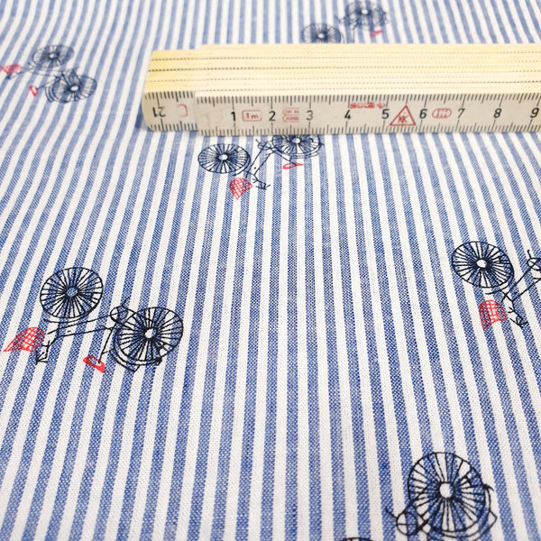Baumwolle - Fahrrad gestreift - gekreppt - blau weiß