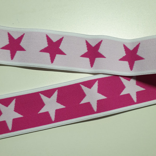 Gummiband - weich - 40mm - Sterne - pink/weiß