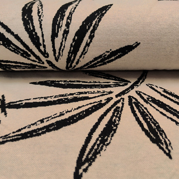 Strickstoff - Jaquard - Chaik Leaves Knit by CHerry Picking - Palmblätter - beige