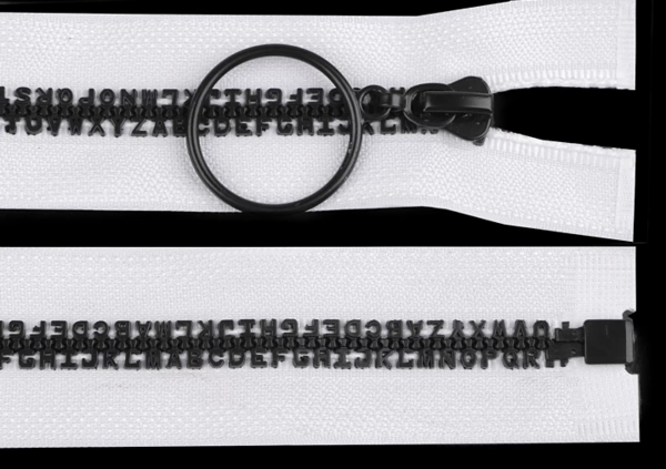 Reißverschluss - teilbar - 80cm - Buchstaben - weiß/ schwarz