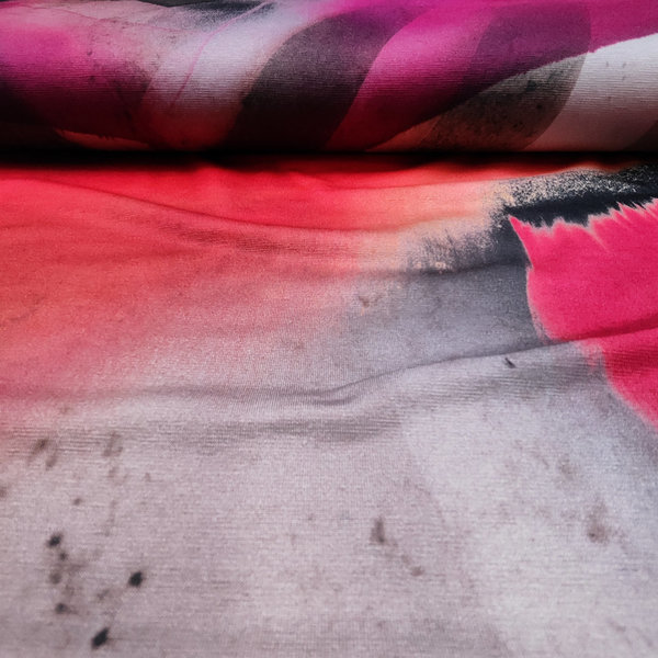 Viskose-Jersey - Abstrakt - rot, pink grau Verlauf